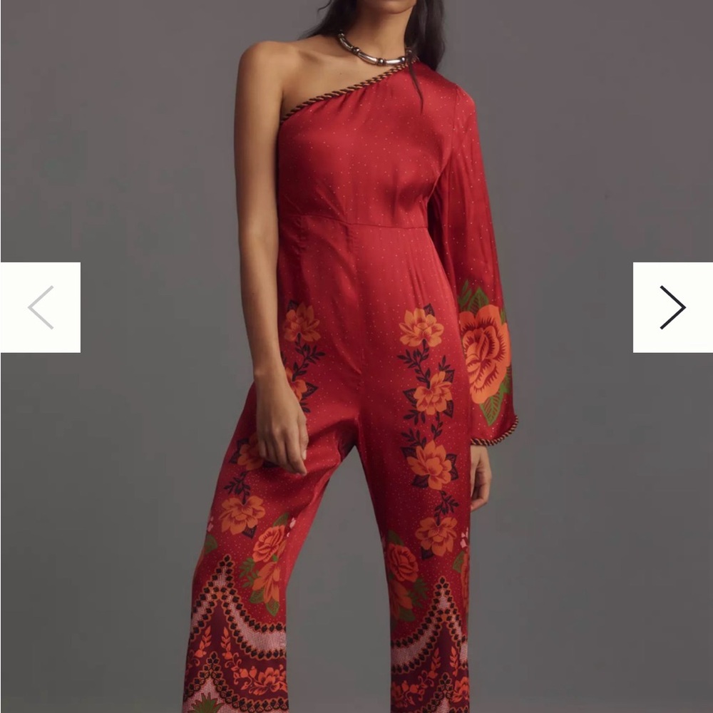 Farm Rio Red One-Shoulder Floral Jumpsuit